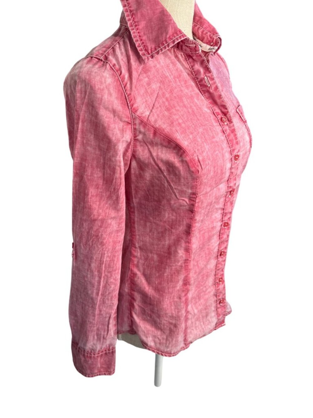 Guess Womens Pink Long Sleeve Button-Up Shirt Size S - Picture 3 of 10
